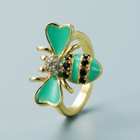 Fashion Copper Plated Gold Inlaid Zircon Bee Ring Simple Creative Color Drop Oil Open Ring sku image 5