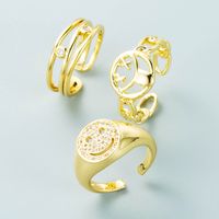 Fashion Personality Copper Gold-plated Micro-set Zircon Geometric Smiley Ring Open Adjustable Ring main image 1