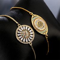 Fashion Zircon Disc Devil's Eye Geometric Gold Bracelet With Adjustable Pull main image 2