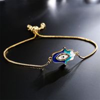 European And American New Oil Dripping Copper Micro-inlaid Zircon Lucky Palm Bracelet main image 4