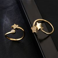 New Copper Micro-inlaid Zircon Jewelry 18k Gold Plated Five-pointed Star Open Ring main image 3