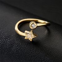 New Copper Micro-inlaid Zircon Jewelry 18k Gold Plated Five-pointed Star Open Ring main image 4