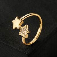 New Copper Micro-inlaid Zircon Jewelry 18k Gold Plated Five-pointed Star Open Ring main image 1
