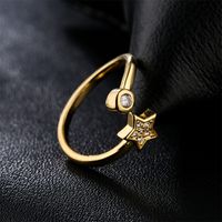 New Copper Micro-inlaid Zircon Jewelry 18k Gold Plated Five-pointed Star Open Ring main image 5