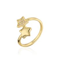 New Copper Micro-inlaid Zircon Jewelry 18k Gold Plated Five-pointed Star Open Ring main image 6