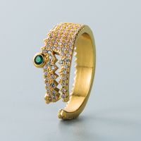 Fashion Personality Copper-plated Gold Micro-set Zircon Geometric Crocodile Ring Hip-hop Open Ring main image 5
