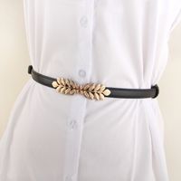 Gold Leaf Pair Buckle Adjustable Thin Belt Dress Belt Wholesale main image 2