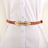 Gold Leaf Pair Buckle Adjustable Thin Belt Dress Belt Wholesale main image 4
