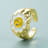 Fashion Copper Gold-plated Color Drip Oil Ring Sunflower Smiley Shape Open Ring main image 5