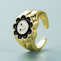 Fashion Copper Gold-plated Color Drip Oil Ring Sunflower Smiley Shape Open Ring main image 7