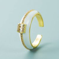 Mode Kupfer Mikroverkrusteter Zirkon Farbe Öltropfen Ring Einfacher Geometrischer Offener Ring Mit Weitem Gesicht main image 5