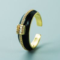 Fashion Copper Micro-encrusted Zircon Color Oil Drop Ring Simple Geometric Wide Face Open Ring main image 7