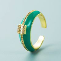 Mode Kupfer Mikroverkrusteter Zirkon Farbe Öltropfen Ring Einfacher Geometrischer Offener Ring Mit Weitem Gesicht sku image 2