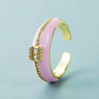 Fashion Copper Micro-encrusted Zircon Color Oil Drop Ring Simple Geometric Wide Face Open Ring sku image 4