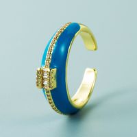 Mode Kupfer Mikroverkrusteter Zirkon Farbe Öltropfen Ring Einfacher Geometrischer Offener Ring Mit Weitem Gesicht sku image 6