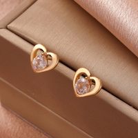 Simple Heart Fashion Metal Zircon Heart Copper Earrings main image 4