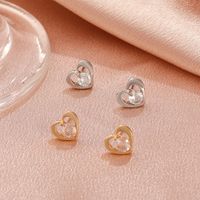 Simple Heart Fashion Metal Zircon Heart Copper Earrings main image 5