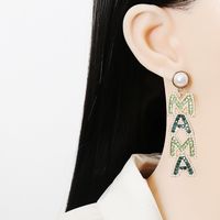New Exaggerated Simple Pearl Rhinestone Letters Mama Earrings main image 5