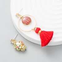 Fashion Chinese Style Alloy Diamond Tassel Asymmetric Earrings main image 3