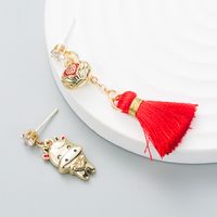 Fashion Chinese Style Alloy Diamond Tassel Asymmetric Earrings main image 4