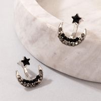 Boucles D'oreilles Ménisque En Alliage Géométrique Étoile Lune Simple Strass Noir main image 4