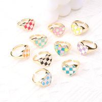 New Style Popular Color Checkerboard Love Ring Niche Design Enamel Contrast Color Index Finger Ring Wholesale main image 1