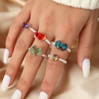 Pearl Stone Beaded Resin Ring Five-piece Rings Hand Jewelry Set main image 1