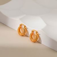 Retro Round Mini Copper Rhomboid Design Grainy Earrings main image 4