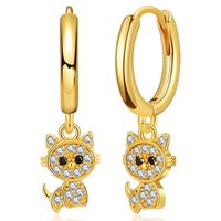 New Cat Earrings With Zircon Inlaid European And American 18k Gold Plated Animal Design Earrings Wholesale main image 1