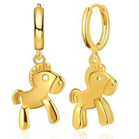 Three-dimensional Carousel Horse Pendant Earrings18k Gold Cute Small Animal Copper Earrings main image 2