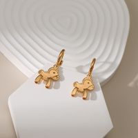 Three-dimensional Carousel Horse Pendant Earrings18k Gold Cute Small Animal Copper Earrings main image 4
