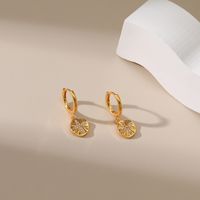 Copper Plated 18k Gold Small Disc Pendant Earrings Cross Creative Design Sense Micro-inlaid Zircon Earrings main image 4