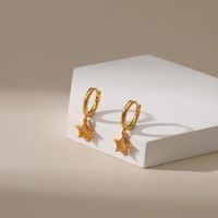 Copper-plated 18k Gold Earrings Hollow Five-pointed Star Design Earrings Micro-inlaid Zircon Earrings main image 3