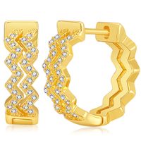 Kupferplattiert 18 Karat Gold Ohrschnalle Hiphop-stil Wasserripple Ohrring Eingelegte Zirkone Runde Ohrringe main image 1