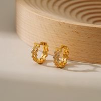 Copper Plated 18k Gold Ear Buckle Hiphop Style Water Ripple Ear Ring Inlaid Zircon Round Earrings main image 3