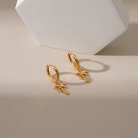 Three-dimensional Coconut Tree Pendant Design Earrings Copper Plated 18k Gold Creative Earrings main image 3