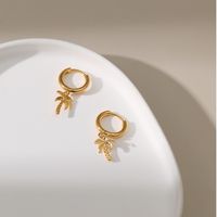 Three-dimensional Coconut Tree Pendant Design Earrings Copper Plated 18k Gold Creative Earrings main image 5