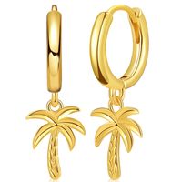 Three-dimensional Coconut Tree Pendant Design Earrings Copper Plated 18k Gold Creative Earrings main image 6