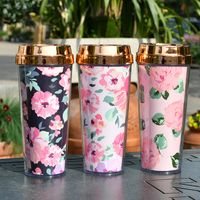 Double Layer Thickened Coffee Cup Card Flower Plastic Water Cup New Insulated Portable Water Cup main image 1
