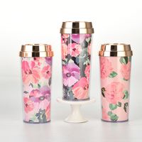 Double Layer Thickened Coffee Cup Card Flower Plastic Water Cup New Insulated Portable Water Cup main image 4