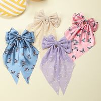 Streamer French Chiffon Butterfly Print Head Ring Horsetail Bow Hair Ring main image 1