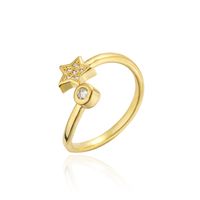 New Copper Micro-inlaid Zircon Jewelry 18k Gold Plated Five-pointed Star Open Ring sku image 2