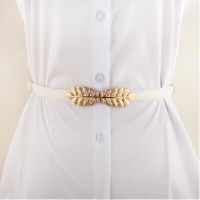 Gold Leaf Pair Buckle Adjustable Thin Belt Dress Belt Wholesale sku image 2