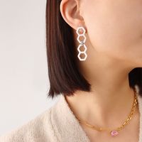 Fashion Geometric Stitching Tassel Long Titanium Steel Plated 18k Gold Earrings sku image 1