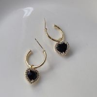 Fashion Exquisite Black Heart Zircon Earrings sku image 1