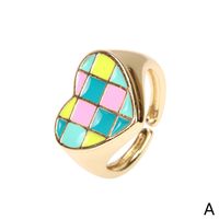 New Style Popular Color Checkerboard Love Ring Niche Design Enamel Contrast Color Index Finger Ring Wholesale sku image 1