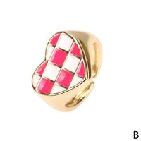New Style Popular Color Checkerboard Love Ring Niche Design Enamel Contrast Color Index Finger Ring Wholesale sku image 2