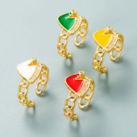 Fashion Copper Gold-plated Micro-set Zircon Christmas Hat Ring Color Dripping Oil Open Ring main image 1