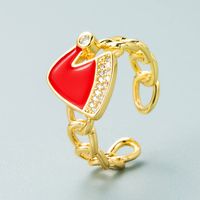 Fashion Copper Gold-plated Micro-set Zircon Christmas Hat Ring Color Dripping Oil Open Ring sku image 2