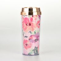 Double Layer Thickened Coffee Cup Card Flower Plastic Water Cup New Insulated Portable Water Cup sku image 1